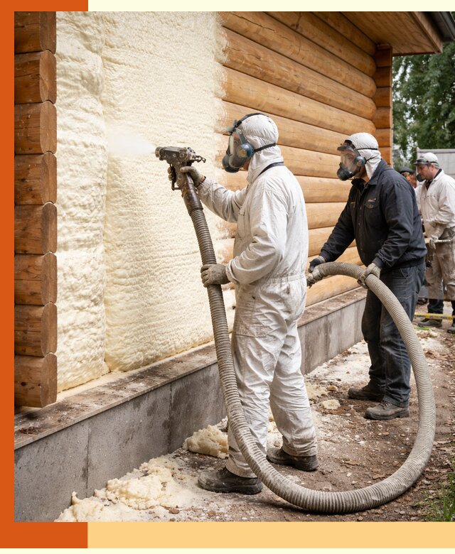 Утепление дома из бруса пенополиуретаном в Кизилюрте