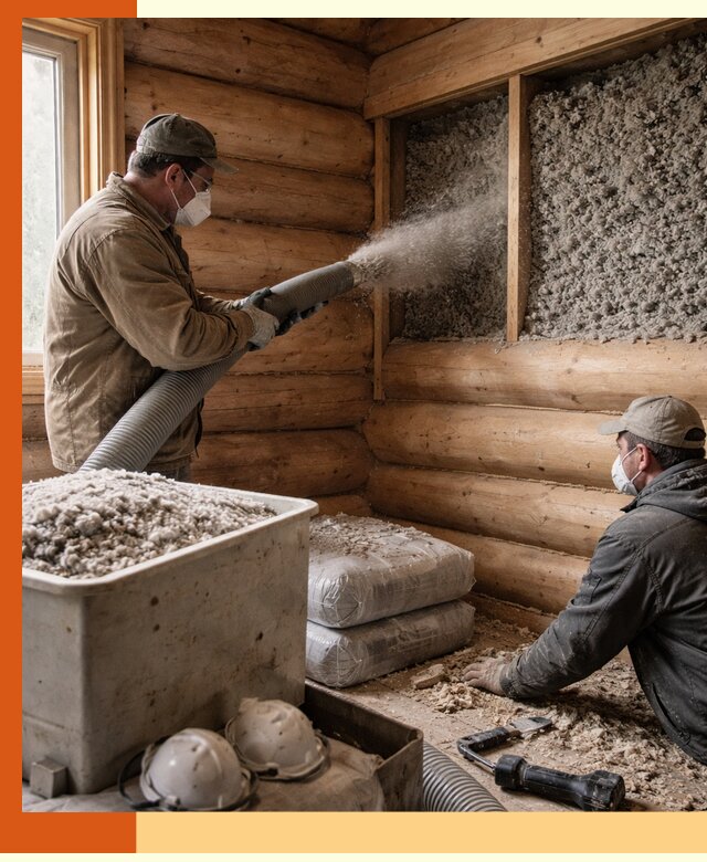 Утепление дома из бруса эковатой в Кизилюрте