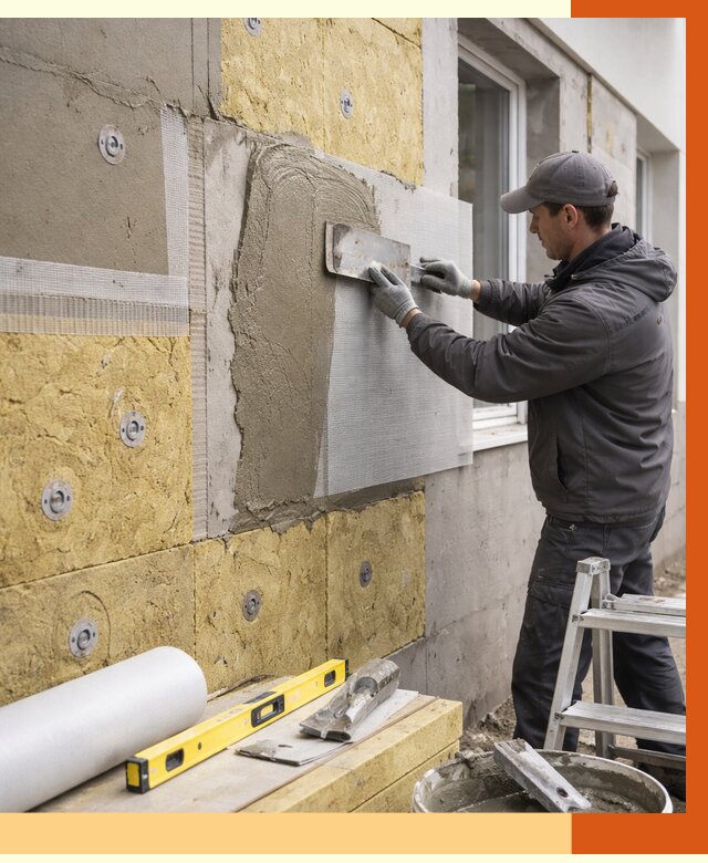 Утепление фасада под штукатурку в Кизилюрте от 4337 руб/м2 — монтаж пенопластом и минватой | ТепломастерКзт