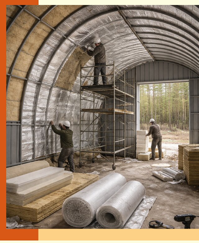 Утепление арочного ангара под ключ в Кизилюрте