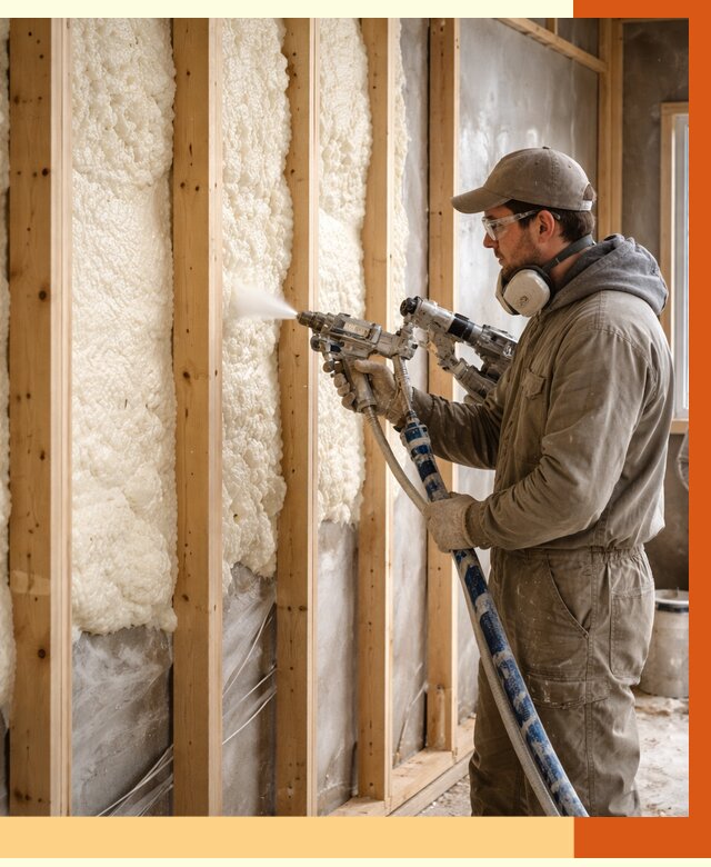 Утепление каркасной стены ППУ в Кизилюрте от 4389 руб./м2 под ключ | ТепломастерКзт