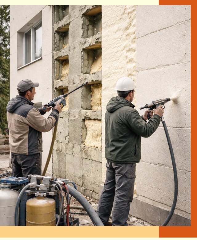 Заполнение пустот фасада в Кизилюрте от 4647 руб. — утепление пустот облицовки | ТепломастерКзт