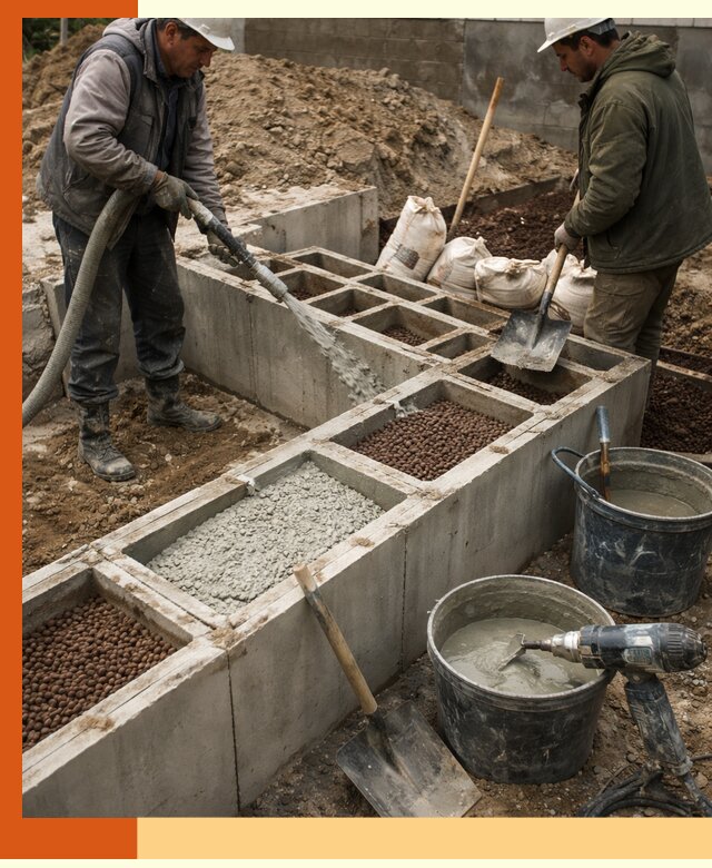 Заполнение полостей фундамента в Кизилюрте герметичным утеплением и повышением прочности