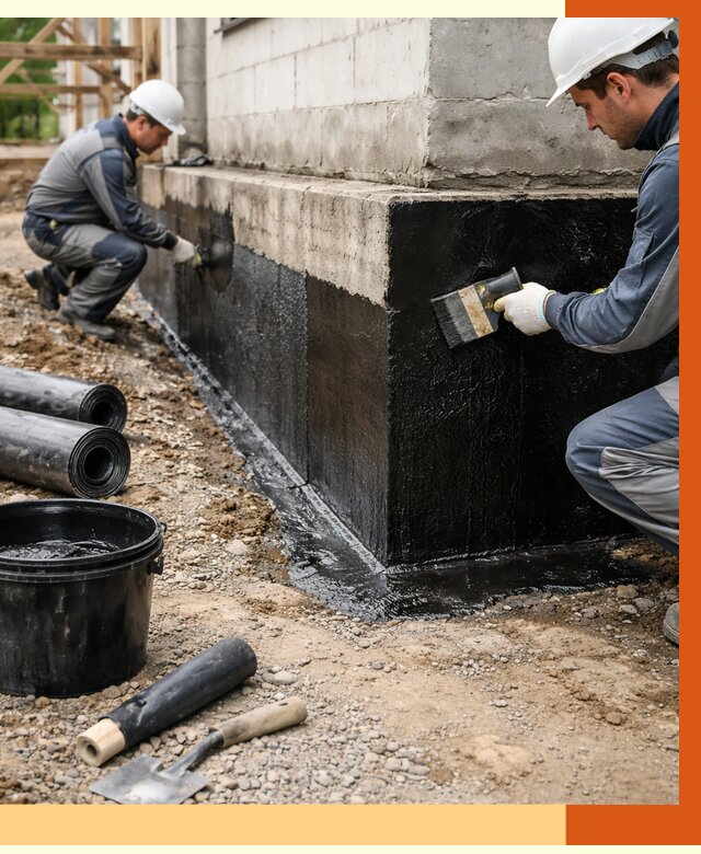 Гидроизоляция фундамента в Кизилюрте от 1291 руб. — профессионально, под ключ | ТепломастерКзт